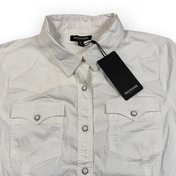 True Religion Western Poplin Shirt Womens Large White Long Sleeve Snap NWT - Picture 10 of 12
